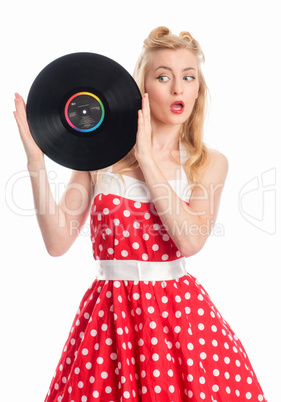 Frau mit Schallplatte