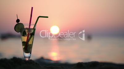 Mojito on the beach at sunset