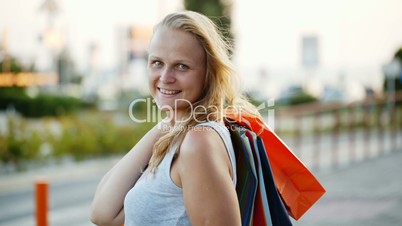 Woman being happy with good shopping