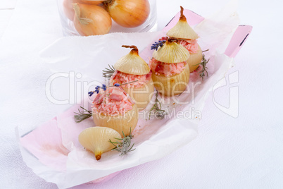 stuffed onions with pink rice