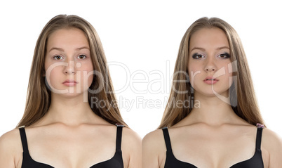 Photo of young girl before-after make up