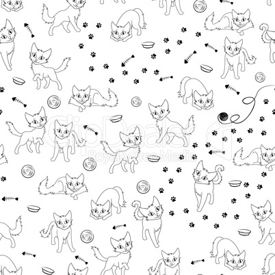 Cartoon cats seamless pattern