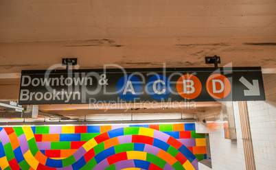 Brooklyn and Downtown street sign in New York Subway