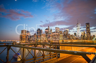 New York as seen from Brooklyn Bridge at summer night