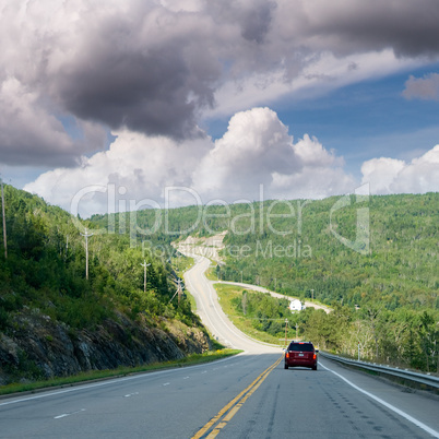 Long countryside road of Quebec, Canada