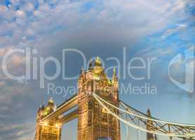 London. Stunning view of Tower Bridge with sunset lights