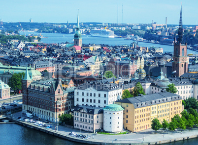 Stockholm, Sweden. Aerial view of the Old Town (Gamla Stan).