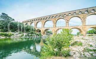 The well-known antique bridge-aqueduct Pont du Gard in Provence