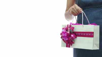 Woman Pink Ribbon Gift Bag Copyspace