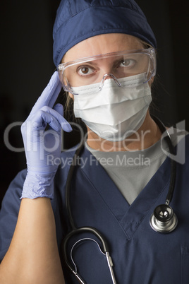 Concerned Female Doctor or Nurse Wearing Protective Facial Wear