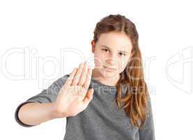 girl making stop gesture