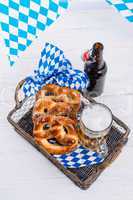 homemade pretzels and bavarian beer