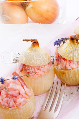 stuffed onions with pink rice