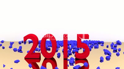 Schrift "2014" wird von fallendem "2015" zerschmettert