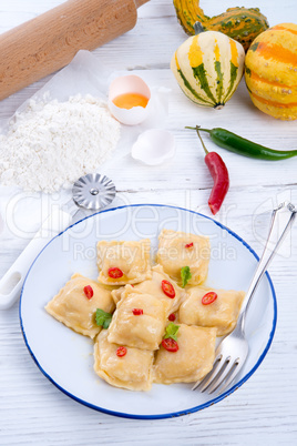 Ravioli with spicy butternut pumpkin filling