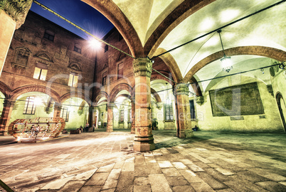 Cityscape of Bologna at night, Italy