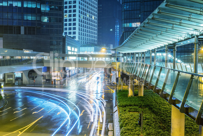 Hong Kong car light trails in downtown