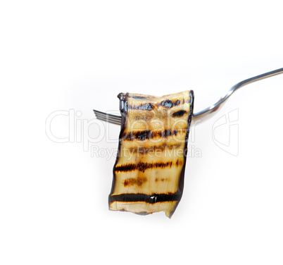 grilled eggplant oubergine on a fork