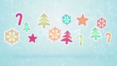 hanging christmas decoration and snowfall loopable background