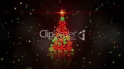 christmas tree shape of glowing snowflakes loop