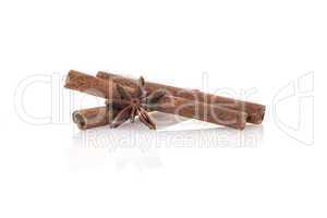 Cinnamon sticks with star anise on White