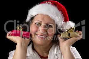 Gentle Aged Woman Holging Two Small Gifts