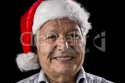 Venerable Man with Red Father Christmas Cap