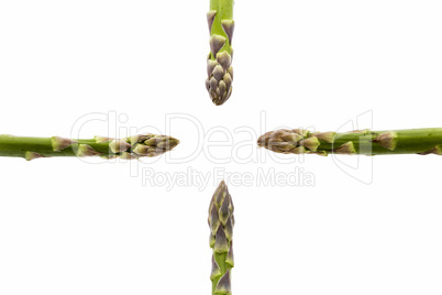 Four Green Asparagus Tips Pointing at Central Void