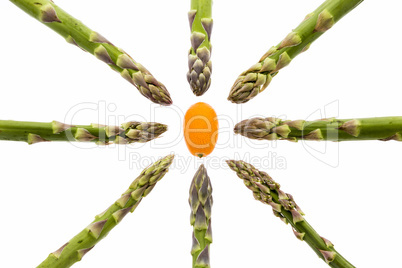 Eight Asparagus Spears Aiming at One Kumquat