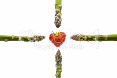 Four Asparagus Spears and One Strawberry