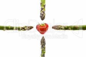 Four Asparagus Spears and One Strawberry