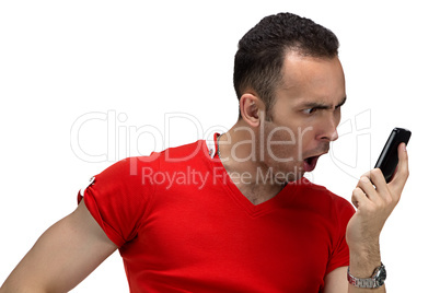 Photo of angry man with the telephone