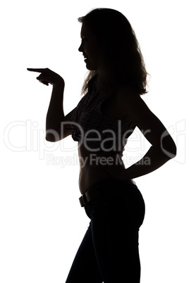 Silhouette of smiling woman with the forefinger