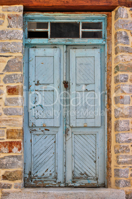 Blue weathered front door.