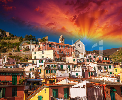 Quaint Village of Vernazza, Cinque Terre. Beautiful colorful hom