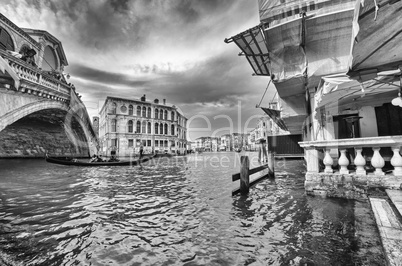 Venice, Italy. Fisheye view of Rialto Bridge on a cloudy day