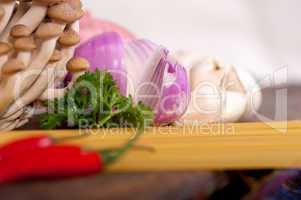 Italian pasta and mushroom sauce ingredients