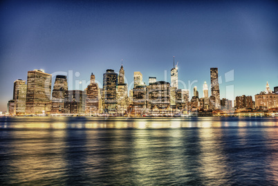 New York City. Delightful Manhattan downtown skyline at dusk wit