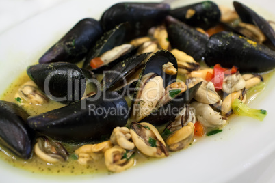 Appetizing dish with mussels