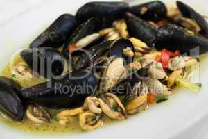 Appetizing dish with mussels