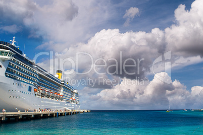 Cruise ship anchored in a caribbean port