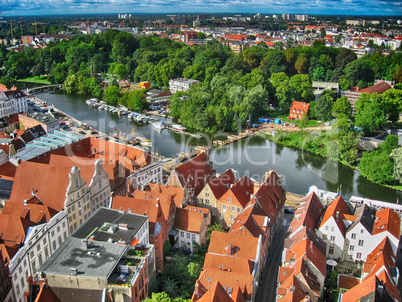 Lubeck, Germany. Aerial view of the city in summer season