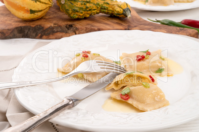 Ravioli with spicy butternut pumpkin filling