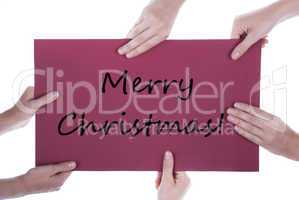 Hands Holding Sign with Merry Christmas