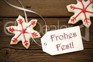 Frohes Fest on a Label with Christmas Star Cookies