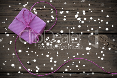 Purple Gift With Ribbon With Snowflakes
