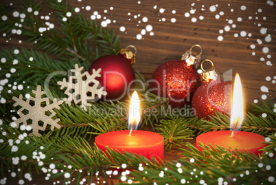 Red Burning Candles with Christmas Decoration