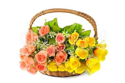 flowers in basket isolate on white background