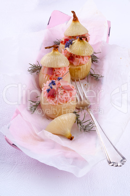 stuffed onions with pink rice