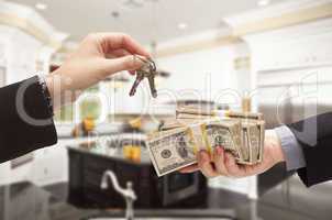 Handing Over Cash for Keys Inside Beautiful Home